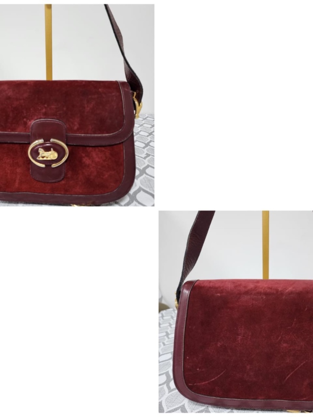 Authentic CELINE VINTAGE SULKY SUEDE CARRIAGE SHOULDER BAG BURGUNDY - Picture 10 of 15